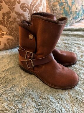 Blowfish Brown Shearling-Lined Buckle Ankle Boots